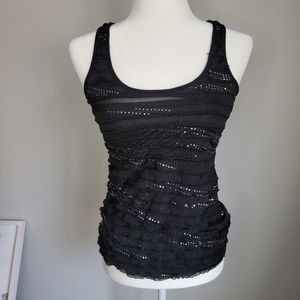 Black sequin ruffled top size medium